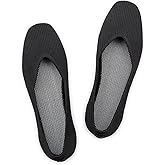 Frank Mully Womens Casual Flat Shoes Square Toe Shoes Knitted Work Flat Comfort Dressy Flat Shoes for Daily Washable