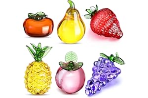 Reallnaive 6 Pcs Crystal Glass Fruit Decor Pineapple Grape Persimmon Strawberry Pear Peach Figurine Collectibles Hand Blown G