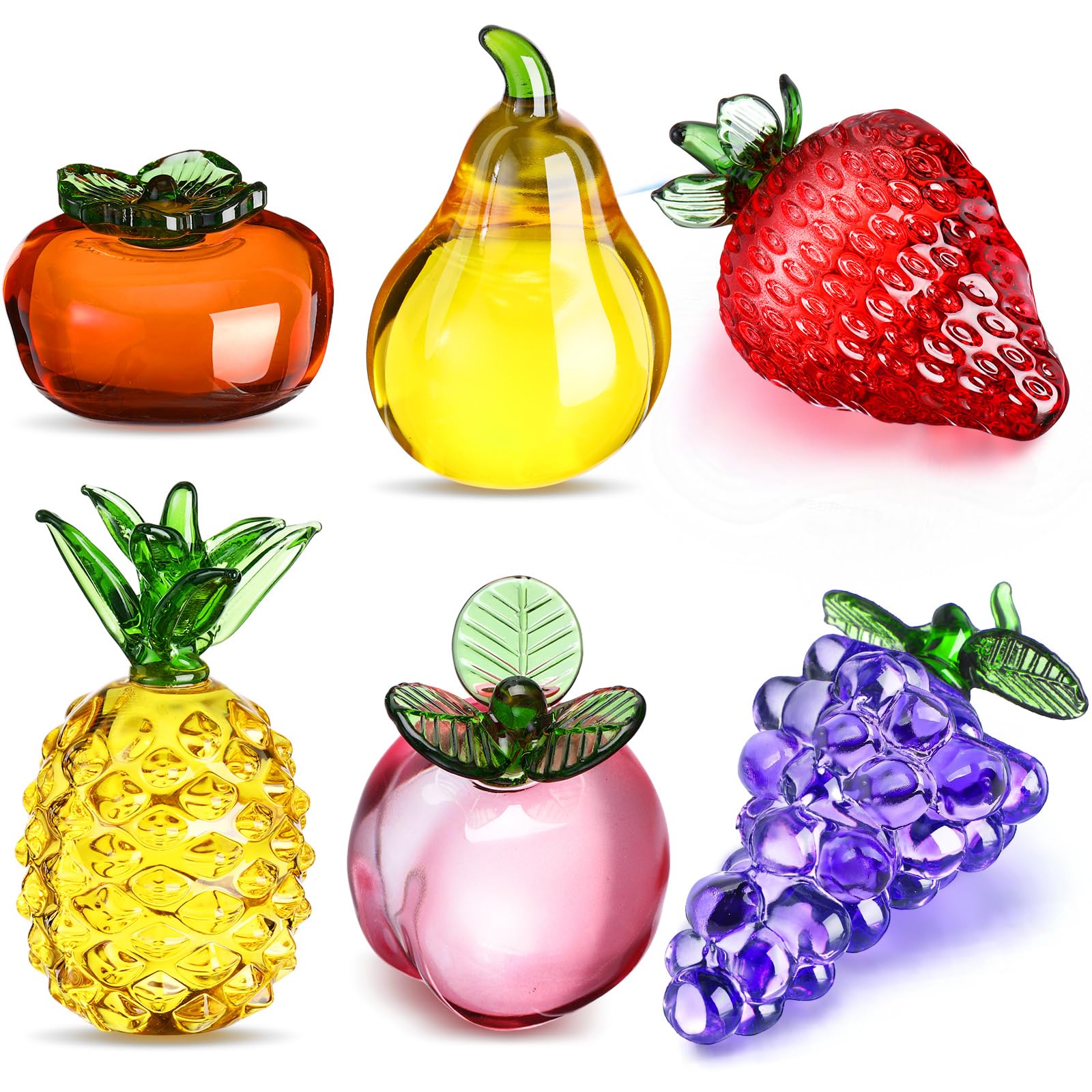 Photo 1 of Reallnaive 6 Pcs Crystal Glass Fruit Decor Pineapple Grape Persimmon Strawberry Pear Peach Figurine Collectibles Hand Blown Glass Fruit Decoration for Home Decor Gift for Wedding Birthday Wedding