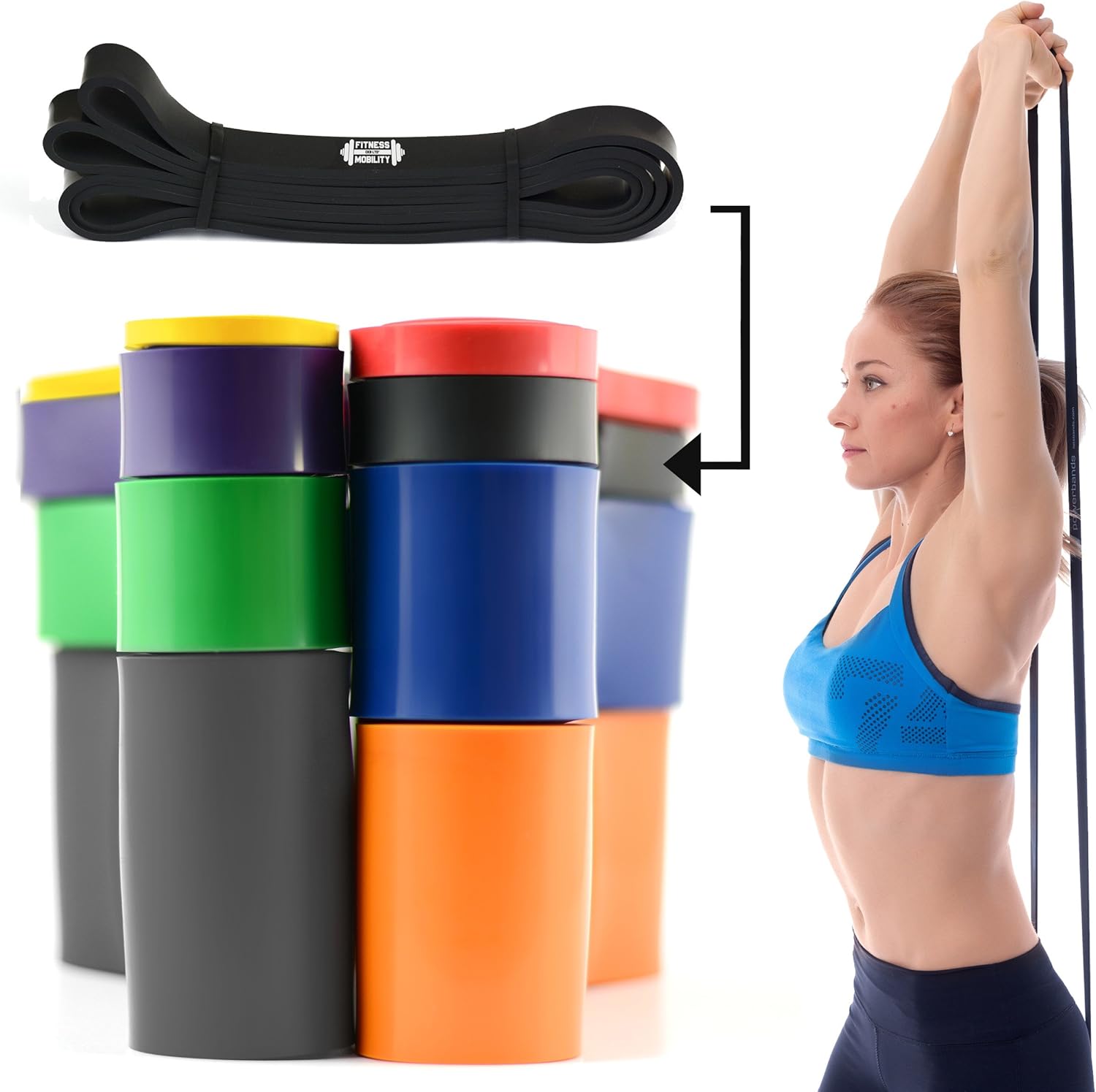 Gym Resistance Bands BLACK - By CKB LTD®, 35-70lb - 2.1 cm -BLACK