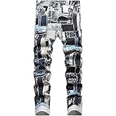 Baylvn Men's Designer Straight Slim Fit Patchwork Jeans Comfort Skinny Biker Denim Pants