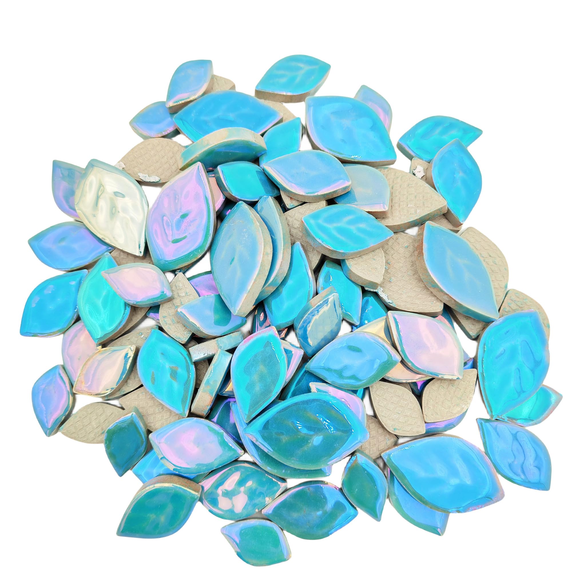 500g Random Iridescent Leaves Ceramics Mosaic Tiles,Making Creative 3 Size Ceramic Mosaic Pieces for DIY Craft,Flowerpots, Vases, Cups, Garden Decor Mosaic Making Supplies (Sky Blue)