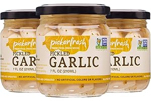 Pickerfresh Pickled Garlic - Gourmet Garlic Cloves - Simple Ingredients - Non-GMO, Gluten Free & No Artificial Color - 7 oz (3 Pack)