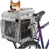 Ramalto Foldable Dog Bike Rear Basket with Safety Leash &amp; Padded Liner | Pet Carrier for Small to Medium Dogs &amp; Cats up to 22 lbs, Quick-Install Rear Bicycle Carrier for Travel