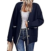 Simplee Womens Chunky Oversized Crochet Cardigan Long Sleeve Cable Knit Sweater Casual V-Neck Button Up Outerwear Coats