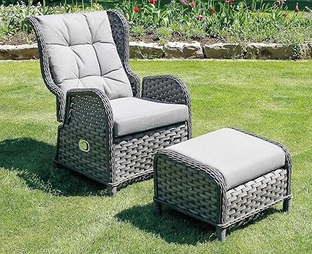 Amazon De Linder Exclusiv Garten Relaxsessel Aus Rattan Grau Mit Ottomane