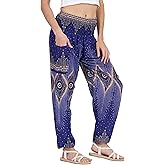 LOFBAZ Harem Pants for Women Yoga Boho Hippie Clothing Womens Palazzo Bohemian Pajama Beach Indian Gypsy Genie Clothes Floral 2 Blue XL