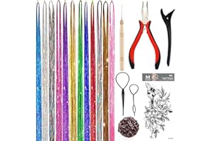 YUUYEE Hair Tinsel Kit, Fairy Tinsel Hair Extensions With Tool 2760 Strands 12 Colors Holographic Heat Resistant Sparkling Hair Glitter for Christmas New Year Party (48 Inch)