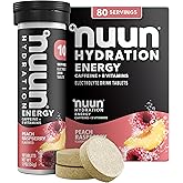 Nuun Energy Caffeine + B Vitamins, Electrolyte Hydration Tablets with Caffeine from Green Tea Extract, Magnesium &amp; 4 Other Electrolytes, Gluten Free, Vegan, Peach Raspberry, 8 Pack (80 Servings Total)