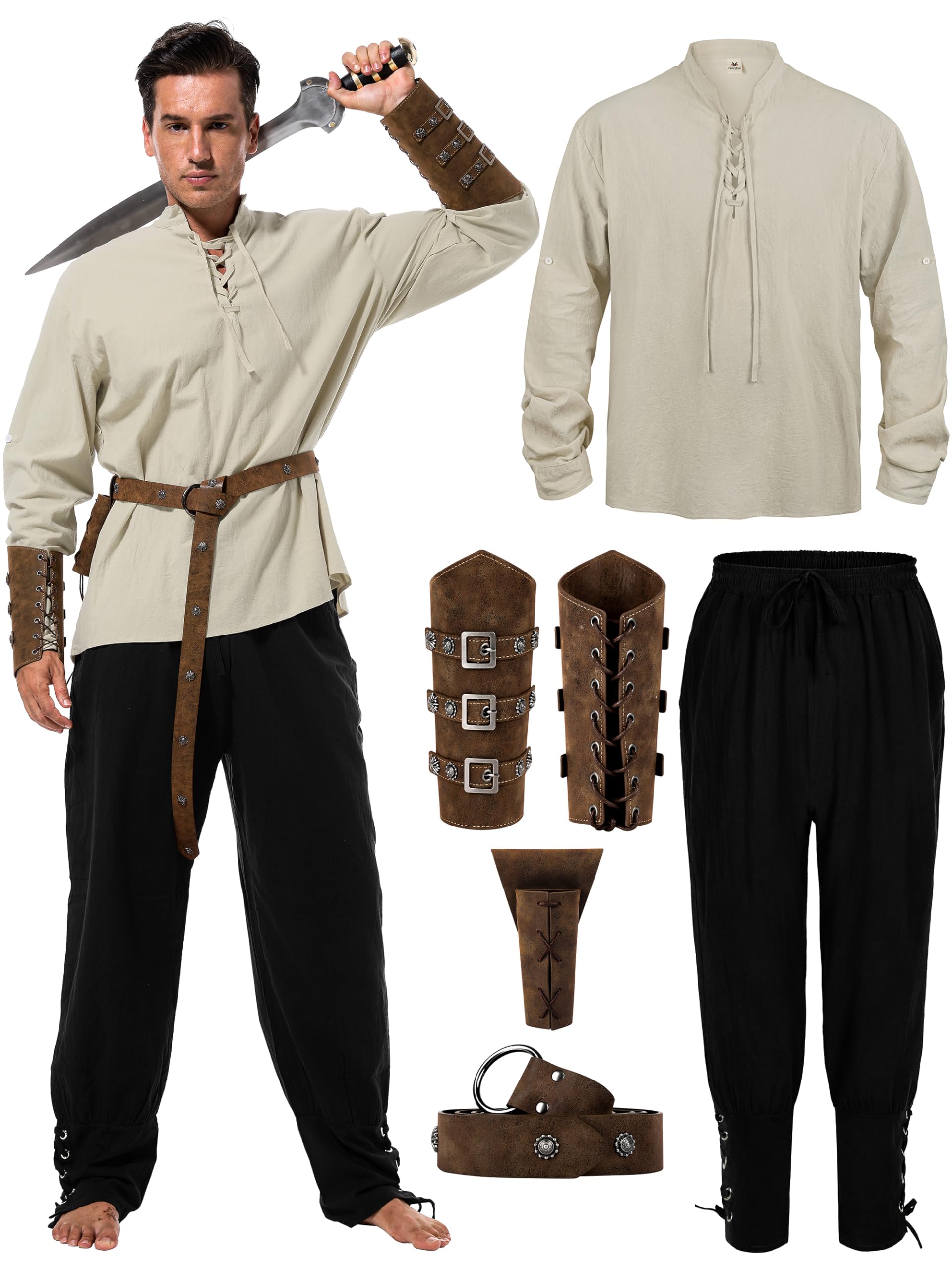 Photo 1 of FancyFun Renaissance Costume Men, Medieval Costume Men Renaissance Outfit Viking Shirt Pants Halloween Belt Accessories
