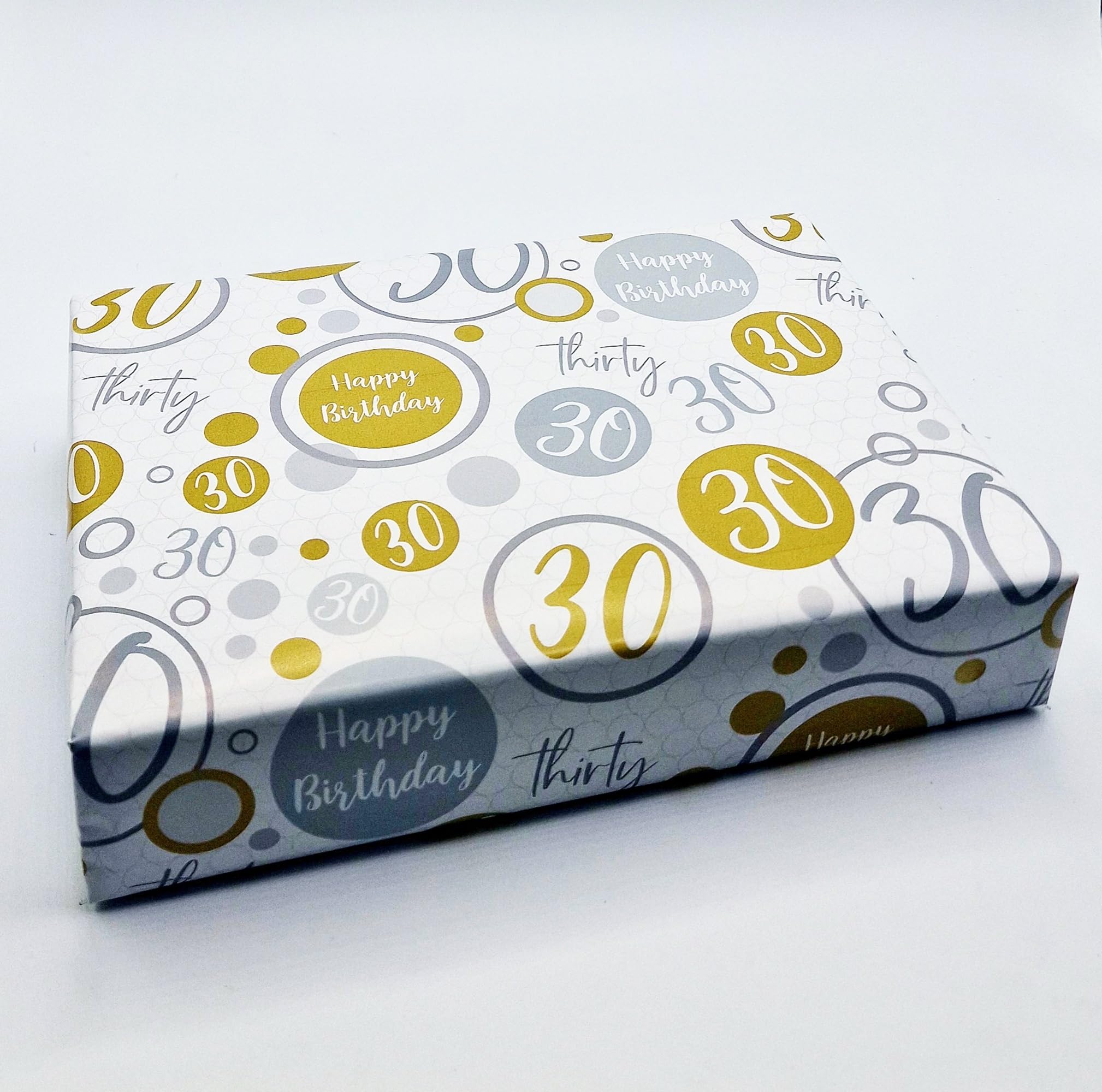 2 Sheets + 2 Matching Gift Tags 30th Birthday Wrapping Paper Age 30 Birthday Gold Silver Giftwrap For Male and Female (PA)