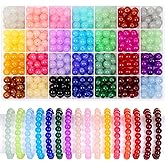 shynek 476 Pieces 10mm Round Glass Beads for Jewelry Making, 28 Colors Crystal Beads for Bracelets Jewelry Making and DIY Crafts