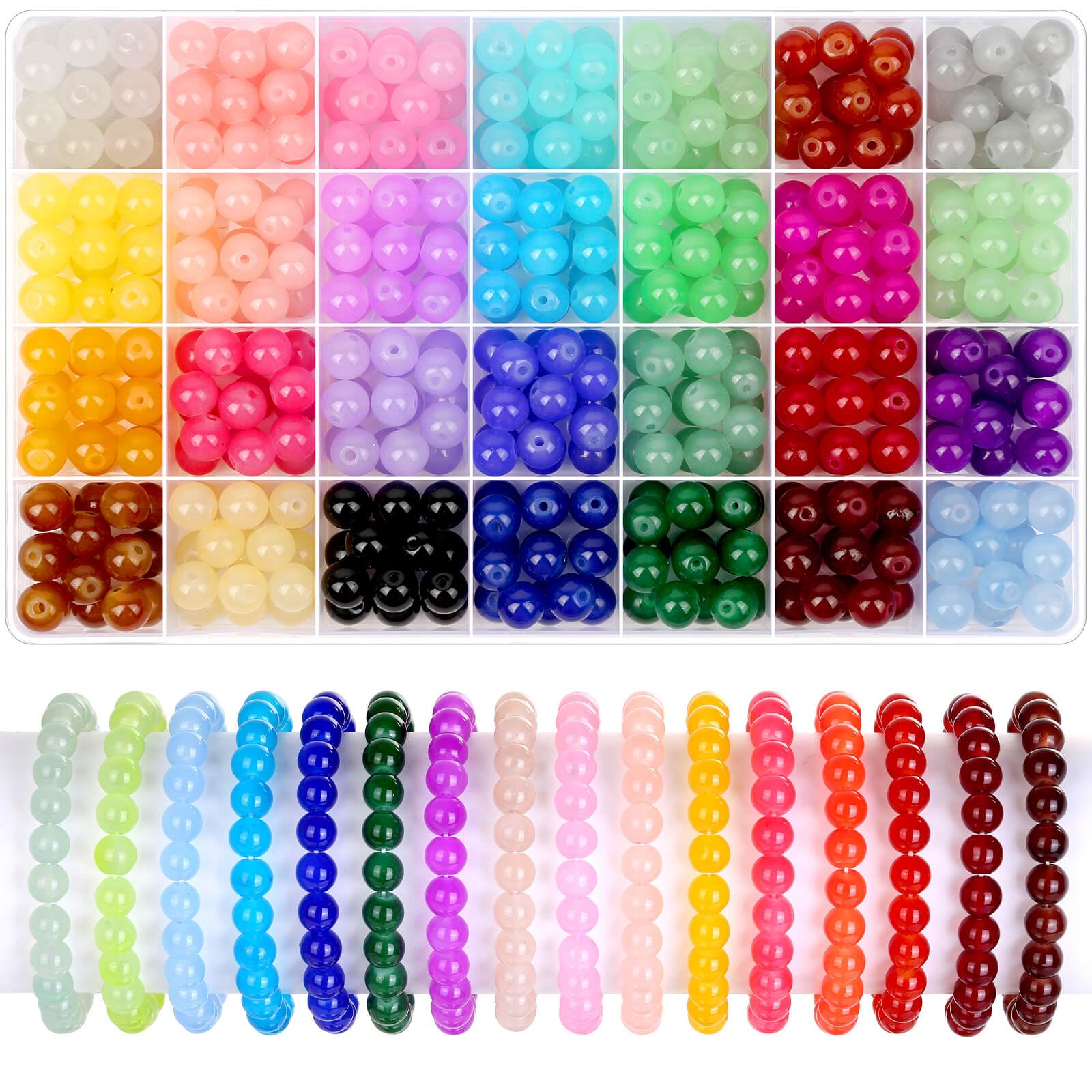 shynek 476 Pieces 10mm Round Glass Beads for Jewelry Making, 28 Colors Crystal Beads for Bracelets Jewelry Making and DIY Crafts