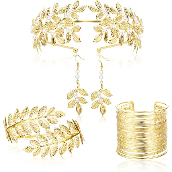 Greek Goddess Costume Accessories Set Women Laurel Crown Armbands Jewelry Amazon.com: LOFITOR 9Pcs Greek Goddess Costume Accessories  main image 3