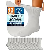 Special Essentials Diabetic Socks for Men & Women – 12 Pairs of Non-Binding Moisture-Wicking Neuropathy Socks – Ankle Length