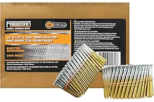 Freeman SNRSG92-25WC 15 Degree 2-1/2" Wire Collated Galvanized Ring Shank Coil Siding Nails (3600 Count)
