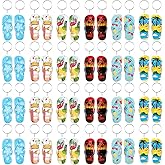 Huquary 24 Pcs Flip Flop Keychains Bulk Fun Key Chains Small 2.36 x 1.18 Inches Hawaii Souvenirs Goody Bag Fillers for Summer Backpack Purse Luggage Birthday Luau Beach Pool Parties