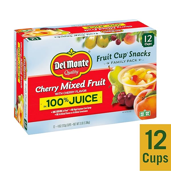 DEL MONTE CHERRY FLAVORED MIXED FRUIT FRUIT CUP SNACKS IN 100% JUICE, 12 PACK, 4 OZ.