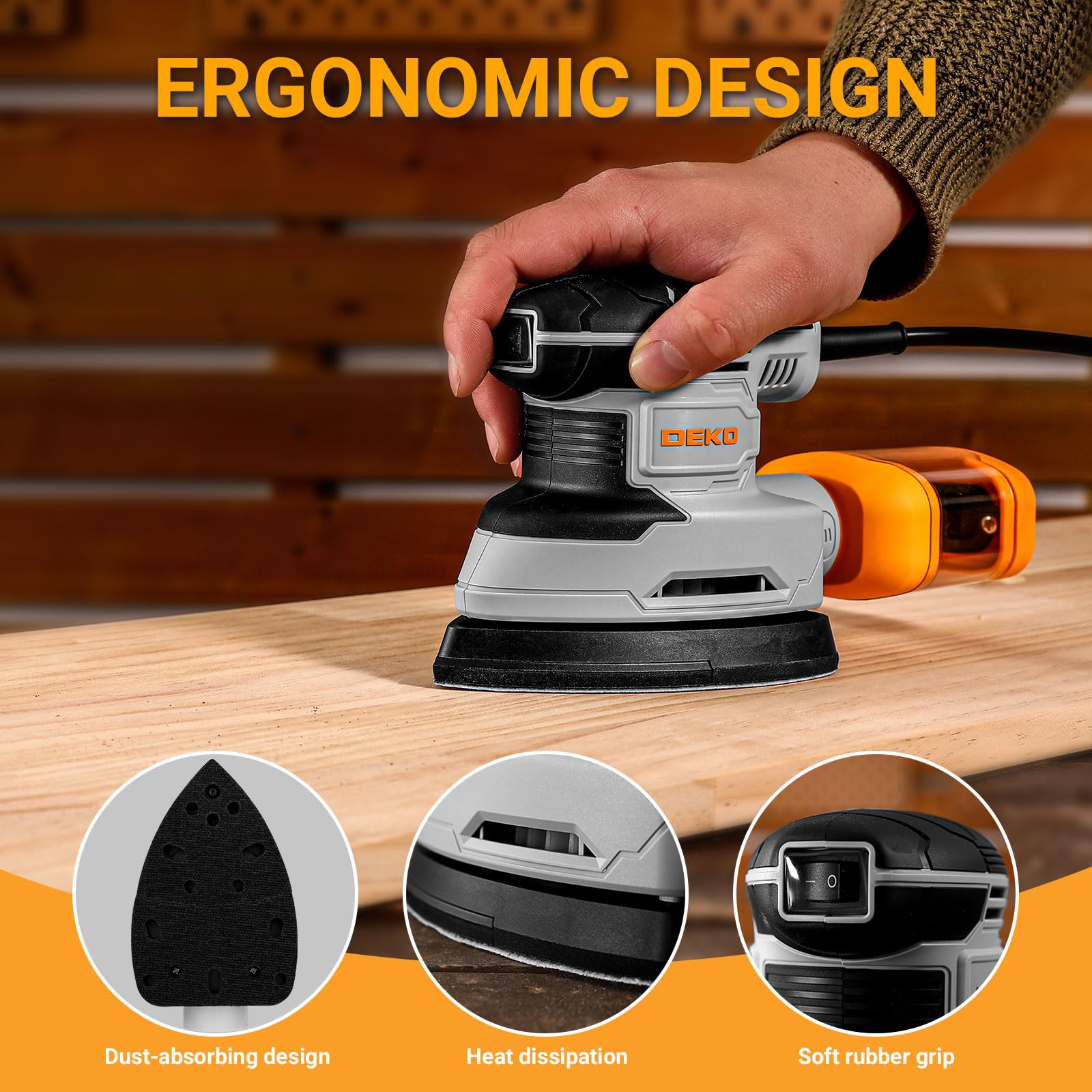 Schleifmaschine mit Absaugung für Holz Deltaschleifer: DEKOPRO Dreieckschleifer 13000 RPM 180W mit 15 Schleifpapier – Ideal für Schleifen,Polieren,Entfernen,Holzwerkstatt DIY 3