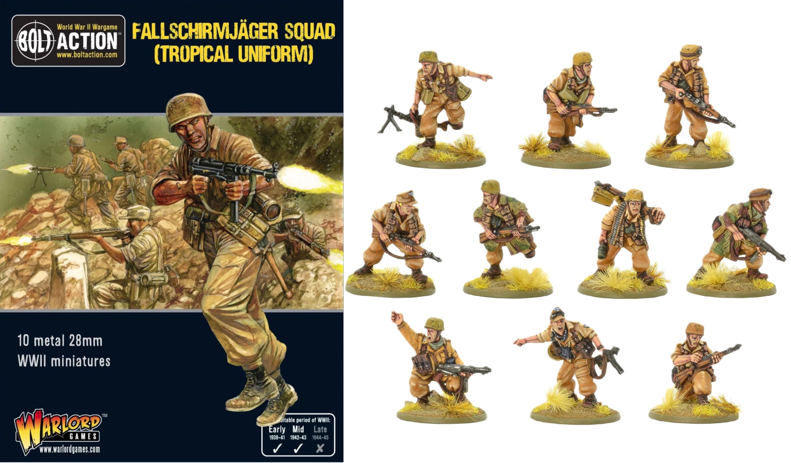 Warlord Games Fallschirmjager squad in Tropical Uniform - 28mm Scale Metal Miniatures for Bolt Action Highly Detailed World War 2 Miniatures for Table-top Wargaming