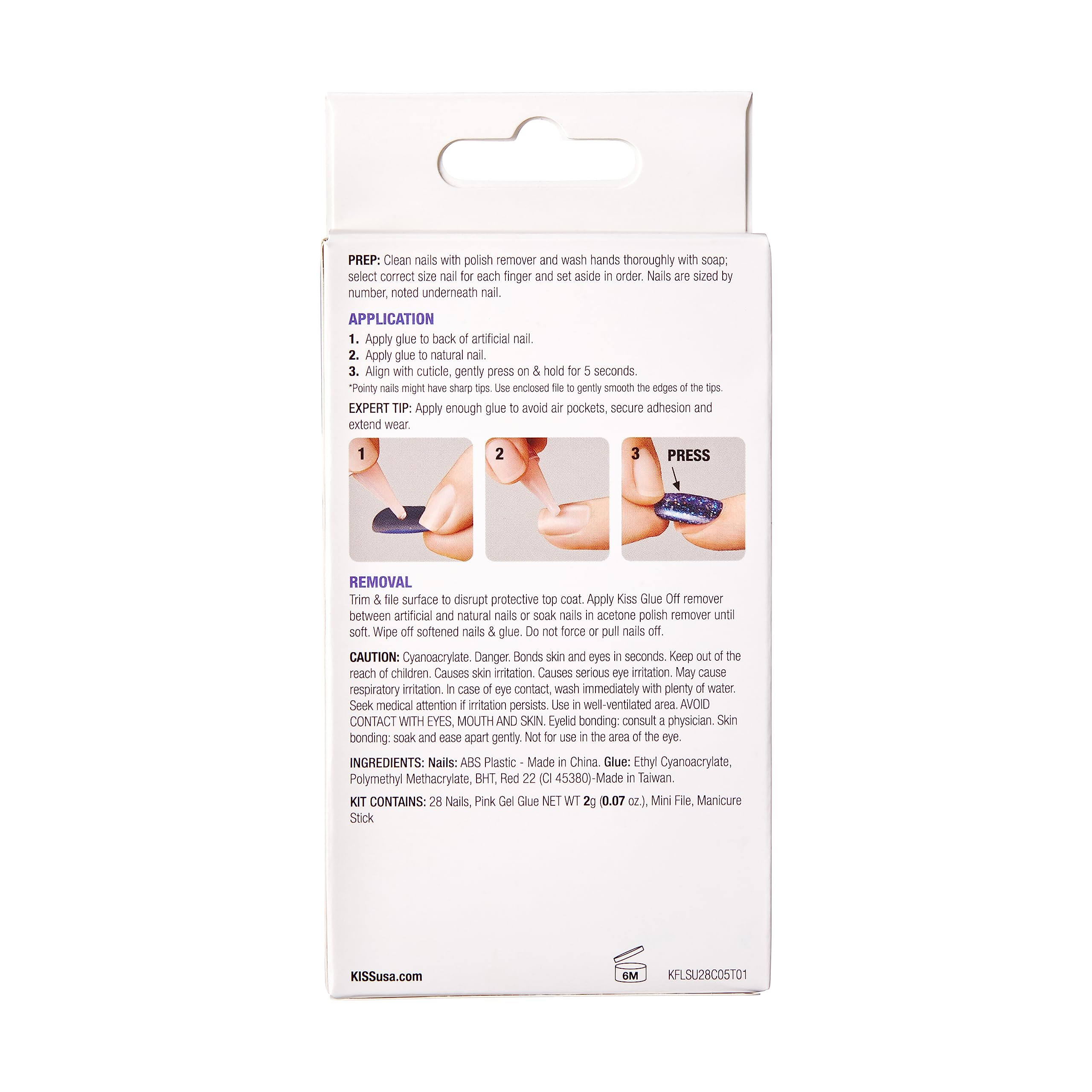 KISS Gel Fantasy Press On Nails, Nail glue included, 'True Color', White, Long Size, Coffin Shape, Includes 28 Nails, 2g glue, 1 Manicure Stick, 1 Mini File - Image 4