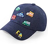 Kids Cartoon Baseball Caps with Excavator Cars Pin Pattern Baseball Hat Adjustable for Boys Girls Age 3-8