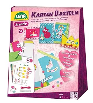 Lena 42148 - Bastelset Karten basteln, Komplettset für 8 Grußkarten oder Einladungen mit Karten, Umschläge, Bordüren, Sticker