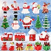 Christmas Mini Figurines Set 20PCS - Tiny Resin Snowman Santa Reindeer Miniatures Ornaments with Xmas Trees & Gifts & Bells f