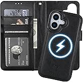 Bocasal for iPhone 17 Wallet Case Compatible with MagSafe Wireless Charging, RFID Blocking Magnetic Leather Case with Card Slots Holder Kickstand Detachable Wrist Strap 6.3 Inch (Black)