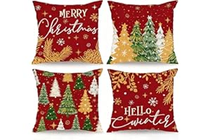 LITIVY Set of 4 Christmas Pillow Covers 16x16 Inch, Merry Christmas Holiday Home Decor with Golden Tree Design for Sofa Couch