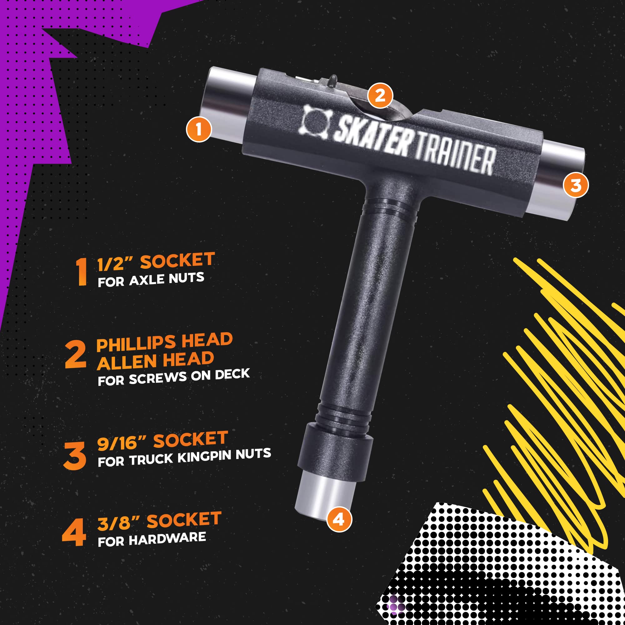 Skateboard Gift Package Accessories with Skater Trainers, Origami Stand, and Free Skate Tool - Learn Tricks Faster, Store Your Board, and get a T-Tool to Tune Up Your Ride