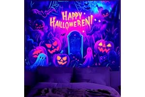BVBOX Blacklight Halloween Tapestry, UV Reactive Glow In The Dark Black Light Trippy Tapestry Posters for Living Room, Bedroom (Blue Grave, 90"x70")