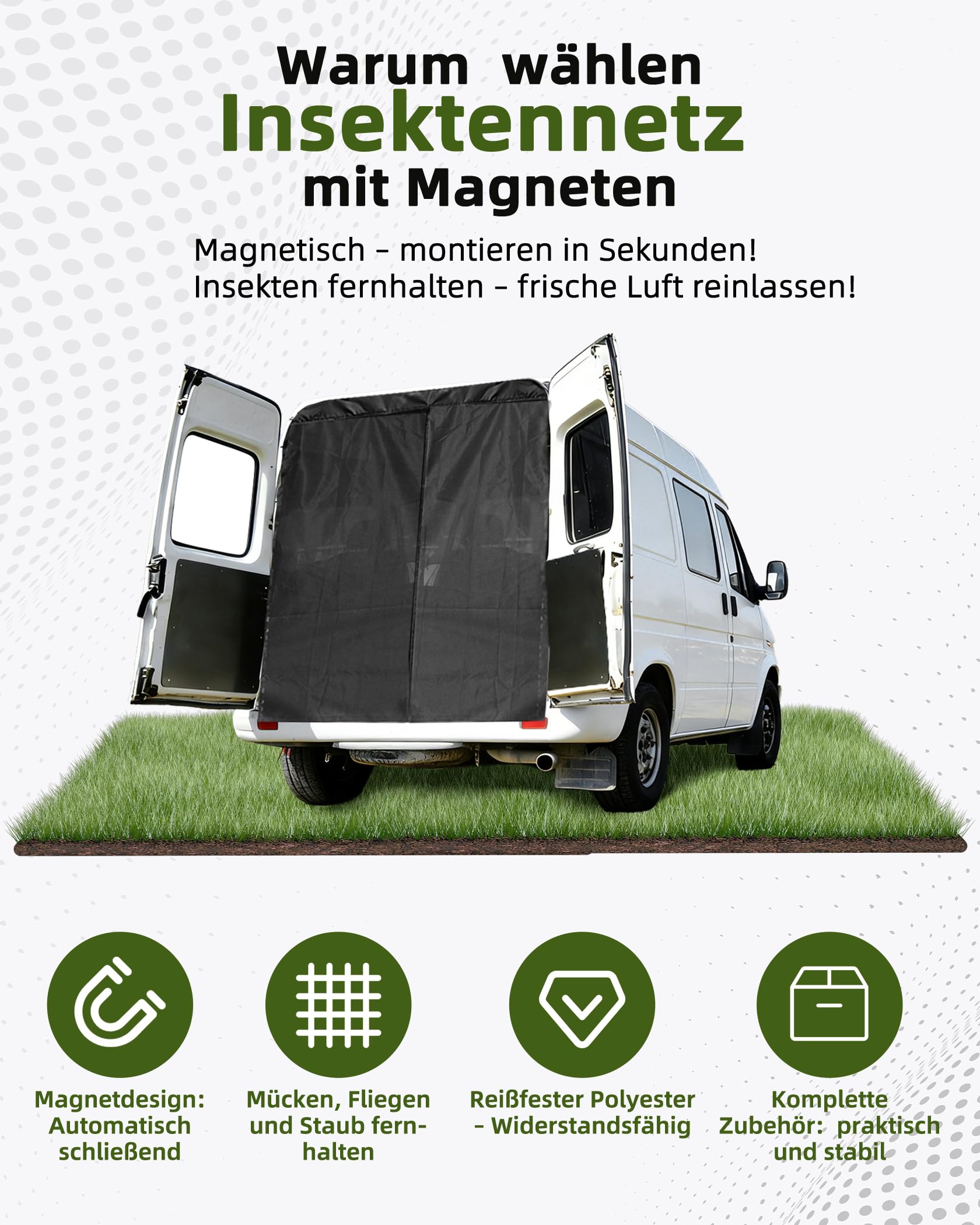 Ezcasch 180x150cm Fliegengitter Camper Insektennetze, Seitentür Fliegengitter Auto Moskitonetz Schiebetür mit Magneten, Geeignet für Van, Wohnmobil(Höhe x Breit) 4