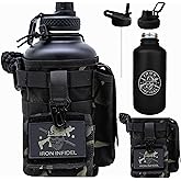 Iron Infidel Battle Bottle - Half Gallon Insulated Water Bottle with Paracord Handle - Large 64 oz Stainless Steel Water Jug & Rugged, Removable Sleeve For Keys, Wallet, Phone (Black Camo 2 Liter)