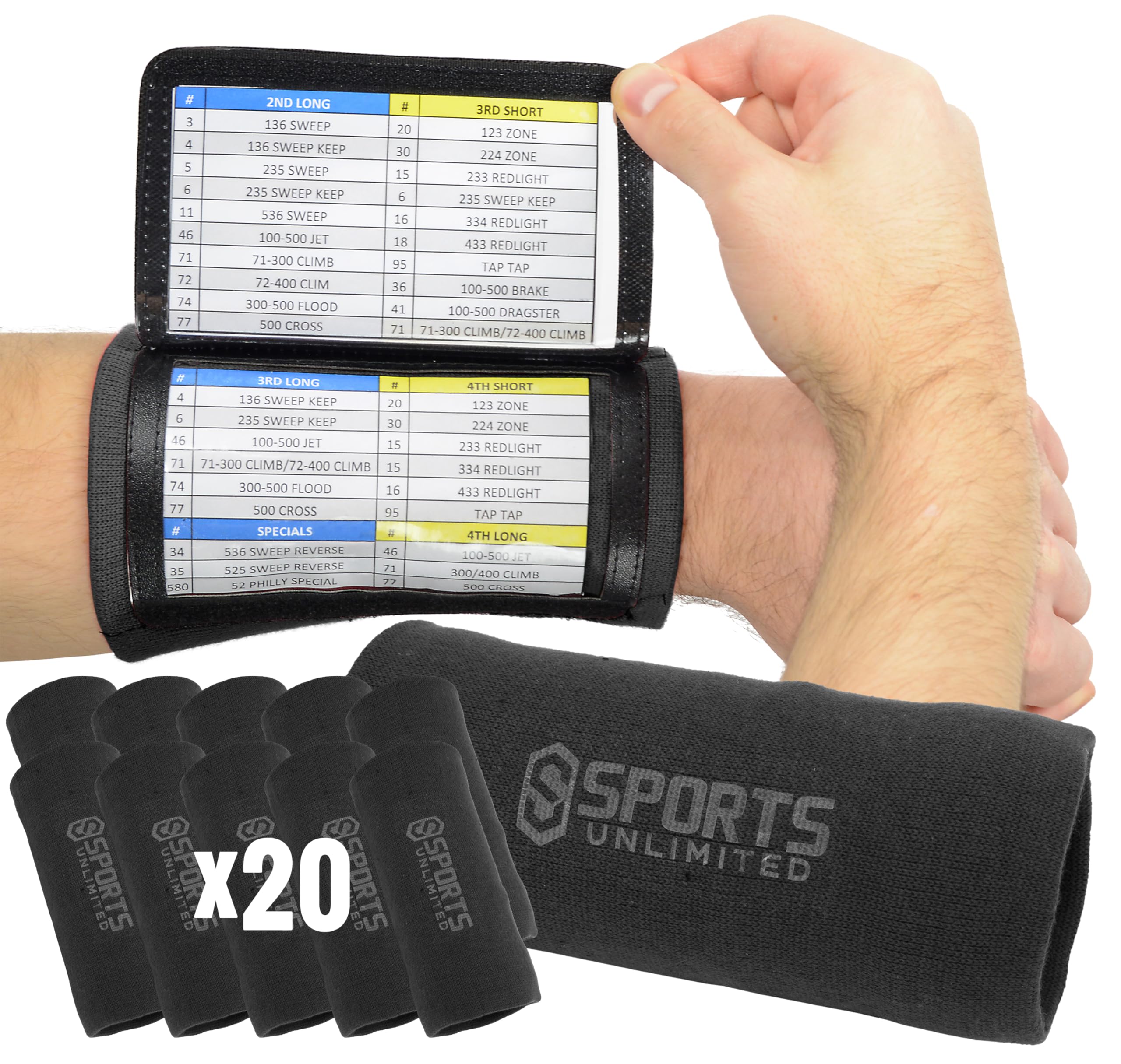 Sports Unlimited Adult Triple Wrist Coach, Football Wristbands for Plays, Baseball Wristbands, QB Arm Bands