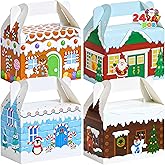 JOYIN 24 PCS 3D Christmas House Cardboard Treat Boxes for Holiday Xmas Goody Gift, Goodie Paper Boxes, School Classroom Party Favor Supplies, 4 Designs Candy Treat Cardboard Cookie Boxes