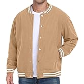 Askdeer Men's Casual Shirts Corduroy Button Down Varsity Jacket Long Sleeve Bomber Baseball Jacket