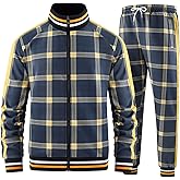 Aiozowa Men Tracksuits Full-zip Long Sleeve Plaid Track Jackets and Pants 2 Piece