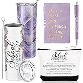 Sunnychicc 4 Pcs Graduation School Counselor Must Have Gifts Include 20oz Stainless Steel Tumbler Appreciation Makeup Bag Journal Pen Thank You Gift for Educator Teacher(Purple)