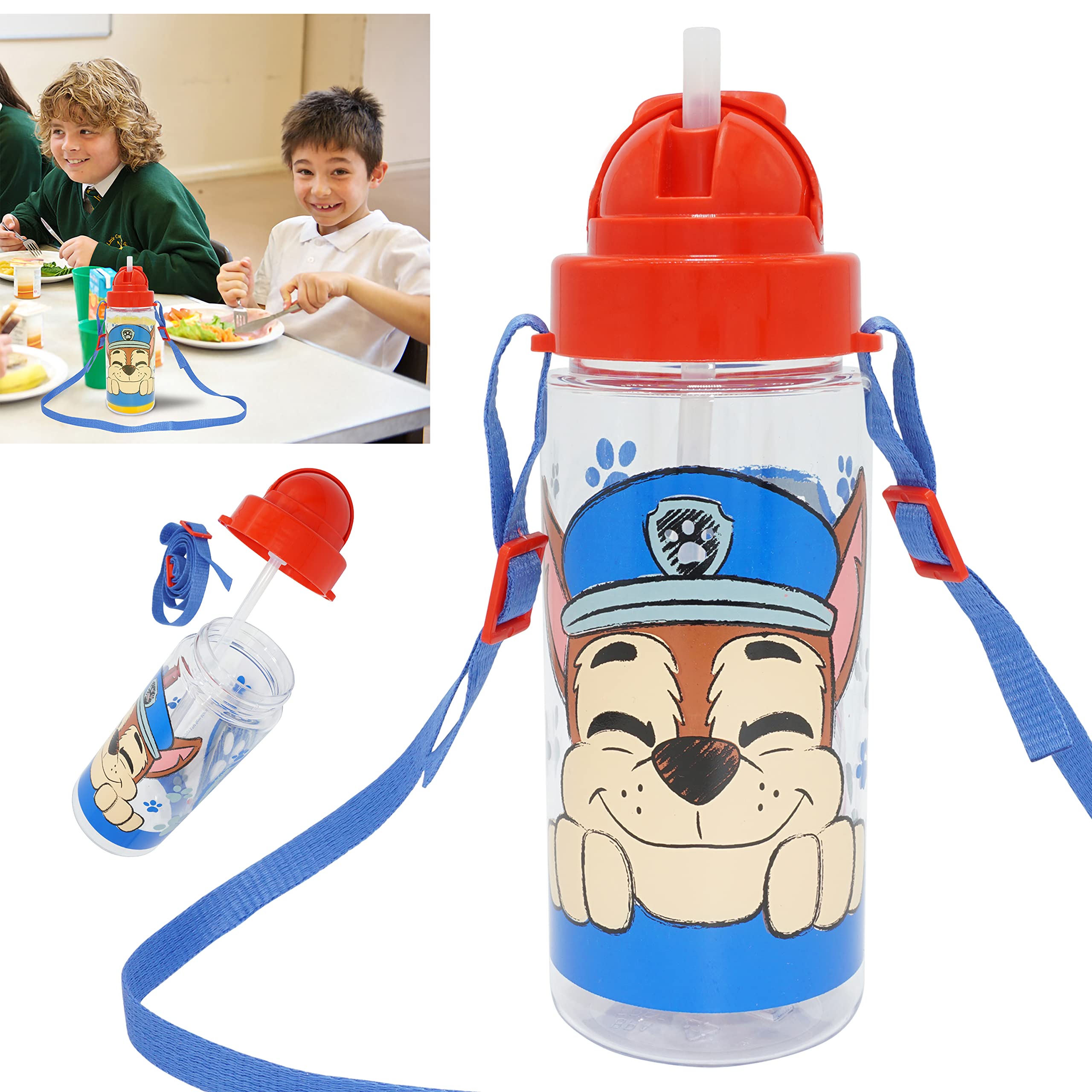 HOVUK Paw Patrol Water Bottle with Straw 500ml, Tritan Drinks Bottle for School, Leak Proof BPA Free, Transparent Bottle for Cycling Running 3+Years