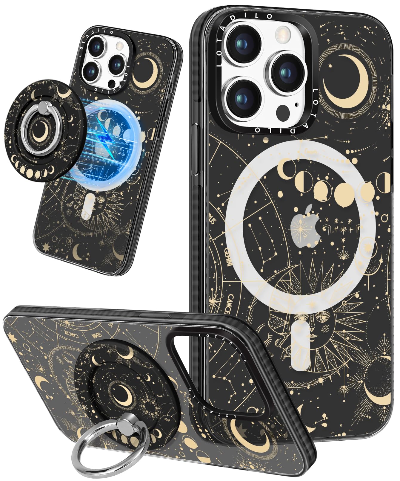 Photo 1 of Lotadilo for iPhone 15 Pro Max Case for Women - Girls Cute Design Compatible with Magsafe Magnetic Ring Holder Stand Moon Sun Stars Phone Covers Aesthetic Girly TPU Funda for 15 Pro Max
