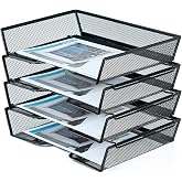 SETTFRFE 4 Tier Metal Letter Tray Desk Organizer-Stackable Paper Tray,Black | Desk Tray Organizer with Reinforced Edges,Stackable File Trays Organizers and Storage System for Office,School,Home
