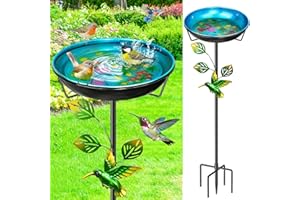 Metal Bird Bath for Outside, Vintage Garden Birdbath with Bird Statue, Freestanding Bird Bath Freeder with Sturdy 5 Prongs Ba