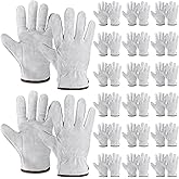 Relaxweex 20 Pairs Leather Work Gloves Heavy Duty Durable Cowhide Leather Driver Gloves for Construction Industrial and Personal Use Wood Cutting Garden Working, Large Size