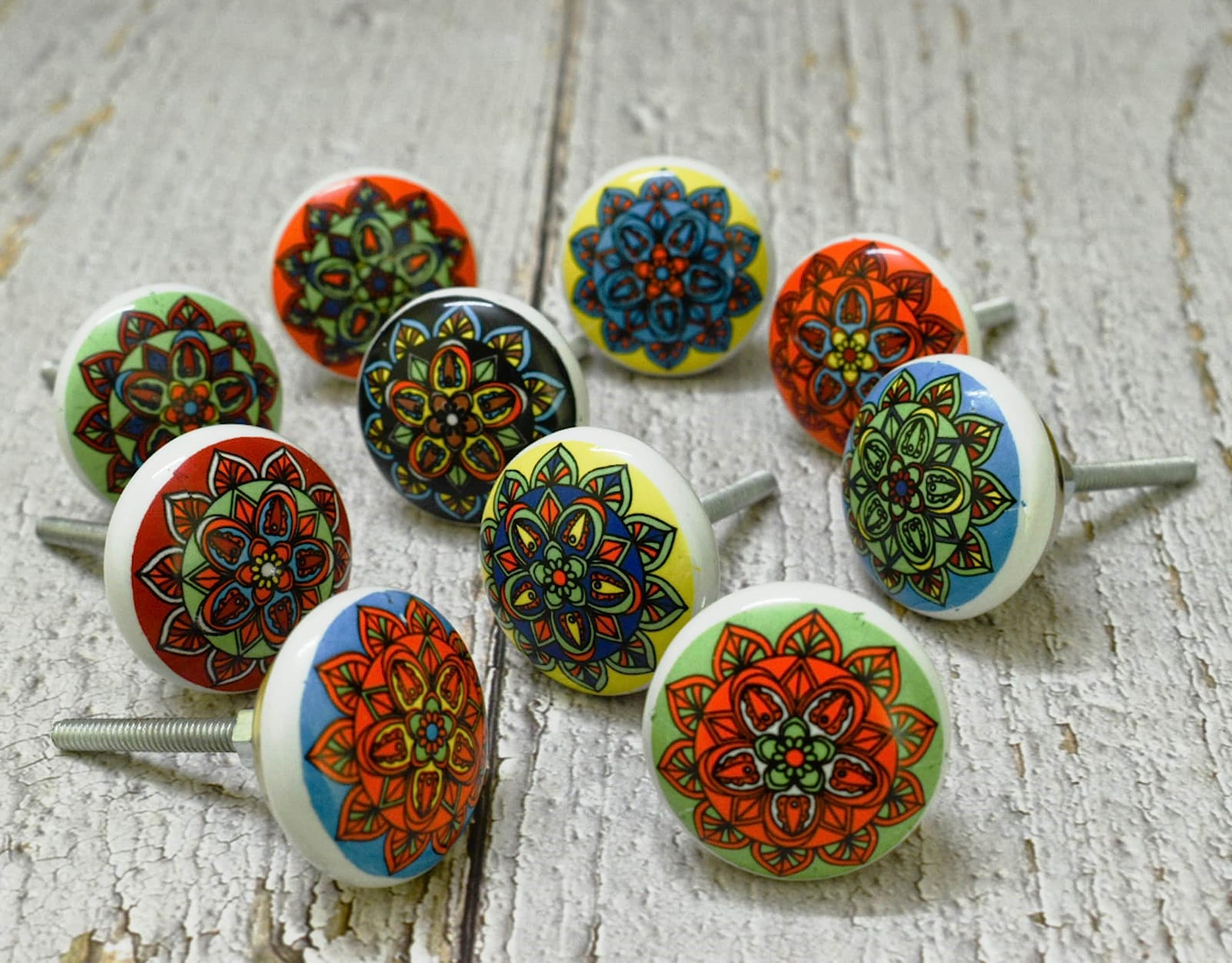 ARTISNO Ceramic Knobs for Cabinets - Set of 10 Multicolor Flower Design Round Ceramic Knobs Hand Painted Boho Kitchen Cabinet Drawer Knobs | Glossy Wardrobe and Dresser Pulls (1.5-Inch Diameter) — image 1