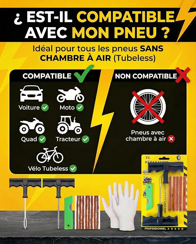 Meche Pneu Crevaison, Répare en 15 Minutes