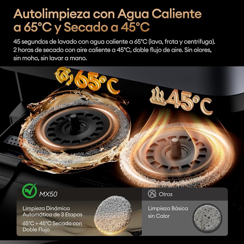 MX50 AI Robô Aspirador & Esfregão & Estação All-in-One | Autolimpeza com água quente 65°C & Secagem 45°C | Esfregão extensível & Elevação automática | 20000 Pa Auto-Esvaziante 90 Dias