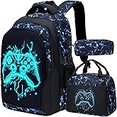 Jumpopack Boys Gamer Backpack Luminous School Backpacks for Boys Elementary School Bag Bookbag Kids Backpack with Lunch Box,Luminous Gamer Print