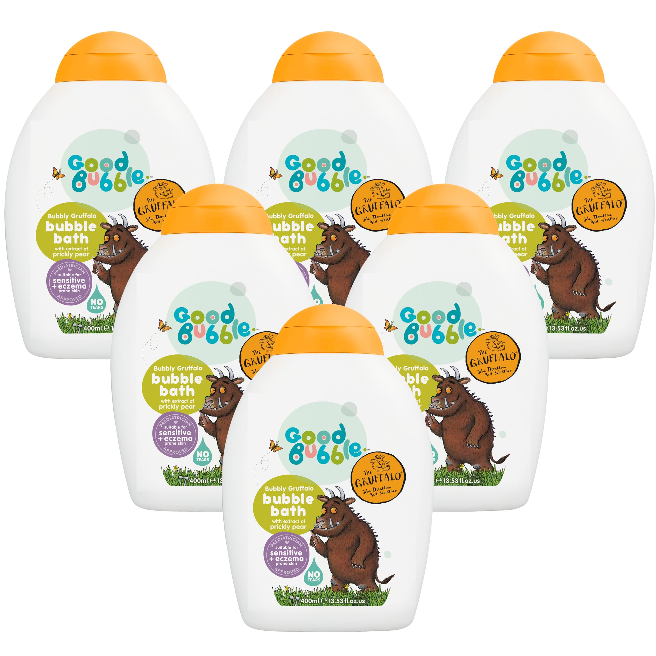 Good Bubble Gruffalo Bubble Bath with Prickly Pear Multipack- 6x400ml Tear-Free Baby Bubble Bath for Sensitive & Eczema-Prone Skin - Sulphate-Free Bubble Bath for Toddlers