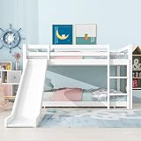 Merax Kids Bunk Bed with Adjustable Ladder & Slide, White Wood Frame view 5